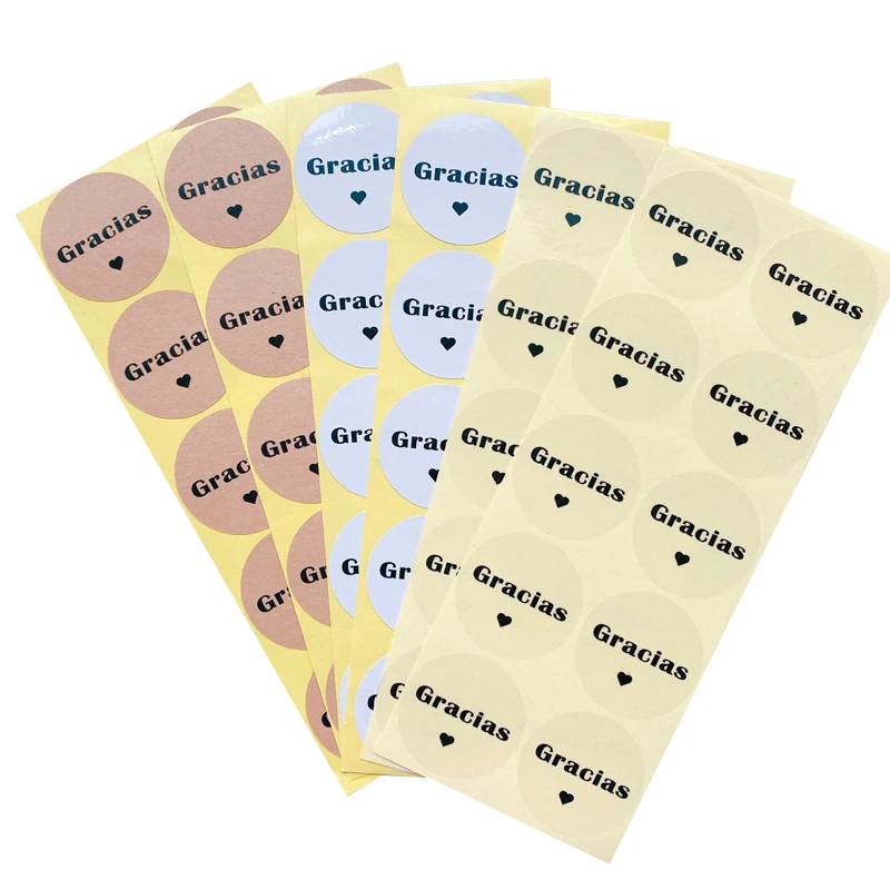 100 Stück „Gracias“-Aufkleber, spanische Dankes-Aufkleber, schwarzes Herz, DIY-Dekorationsaufkleber, weiß/Rindsleder/transparent, 3,5 cm. – Detail 1