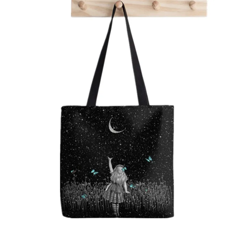 Shopper Alice In Wonderland Book Painted Tote Bag women Harajuku shopper handbag girl Shoulder shopping bag Lady Canvas Bag