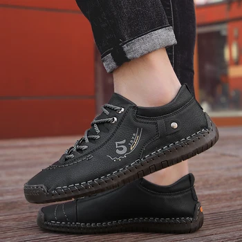

2020 New Comfortable Handmade Men Casual Shoes High Quality Leather Shoes Fashion Men Flats Moccasins Footwear Big Size 38-48