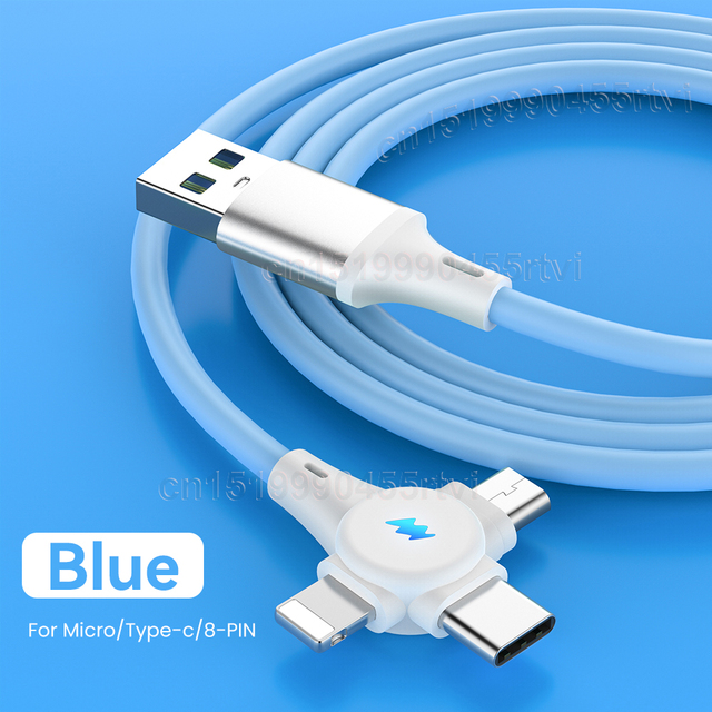 Fast Charging USB Cable 6A 66W for Huawei Mate 40 Pro 5A Micro USB Type c 3in1 USB Charger Data Cable for iPhone 13 12 1/2M