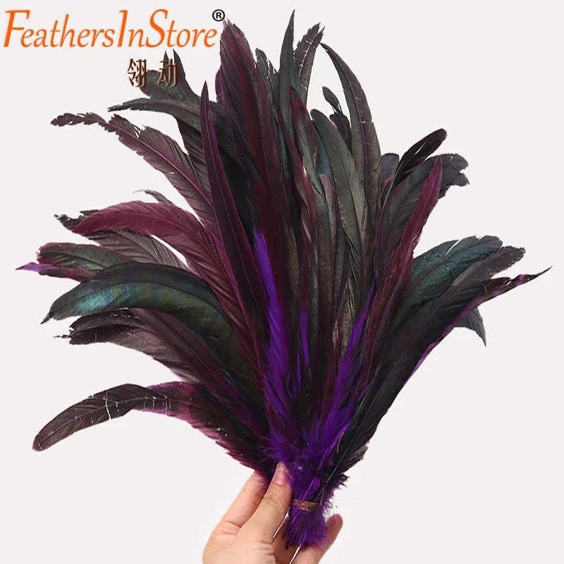 100pcs 12-14inch dyed rooster feather tails 30-35cm coque tail feathers for carnival art accessories