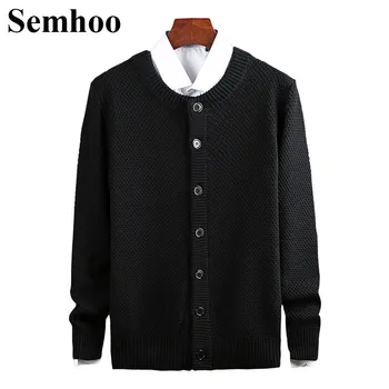 

New Thick Section Pure Cotton O-neck Cardigan Mens Sweaters For 2019 Business Casual Solid Color Long Sleeve Winter Men Sweater