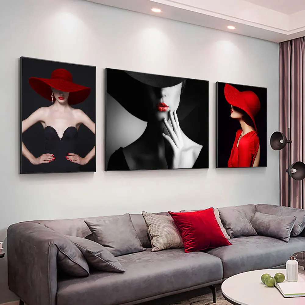 Lady With Fashion Hat Artwork Printed on Canvas