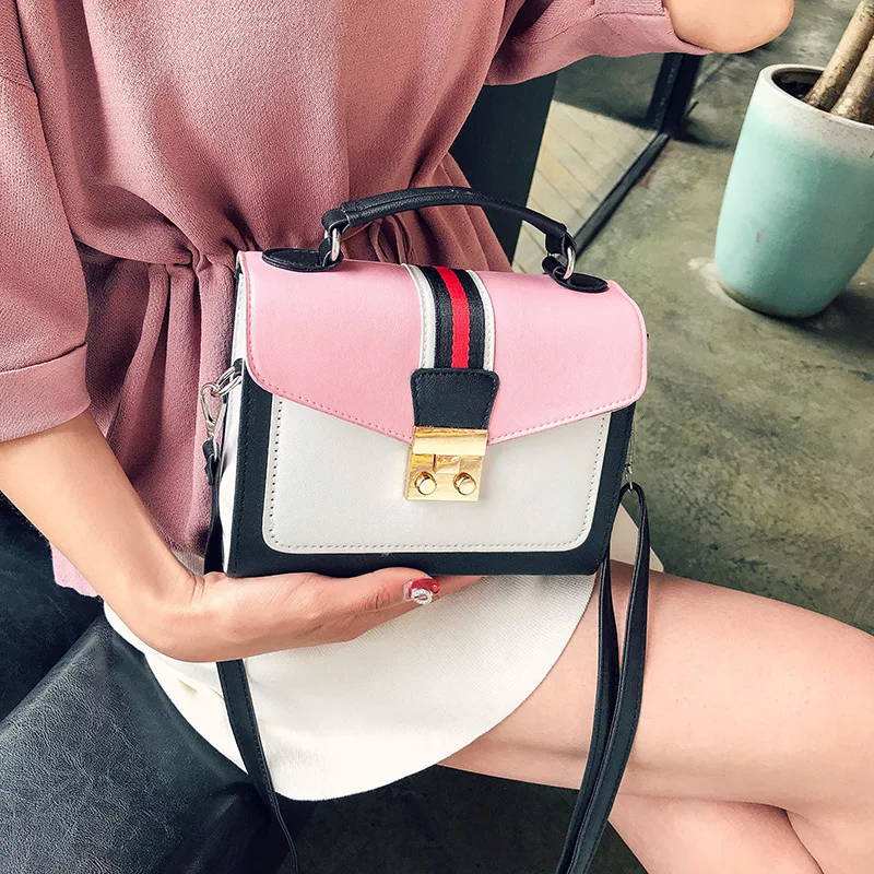 

Small Bag 2019 New Style Korean-style Fashion WOMEN'S Bag Contrast Color Square Sling Bag Versatile Shoulder Bag/ Hand Bag Lock