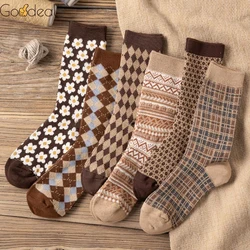 Thicker European Retro Men Women Couple Long Funny Socks Check Printed Pattern Style Streetwear Fashion Harajuku Warm Male Sock