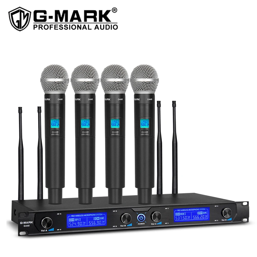 Microphone Wireless G-MARK G440 4 Channels Handheld Dynamic Mic Karaoke Band DJ Party Stage Church Show 1