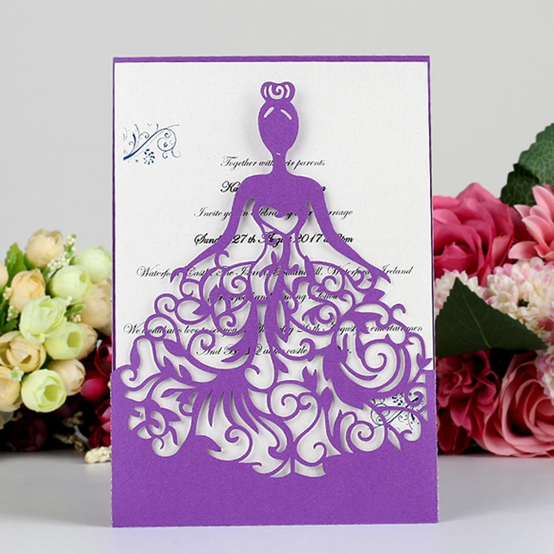  25Pcs Personalised Hollow Pink Flower Laser Cut Wedding Party Invitations Cards - 4.0005E+12