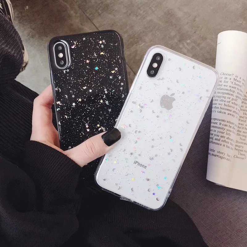 Блестящий чехол для телефона с блестками iphone 8 7 Plus 6 6s se звезда луна прозрачный