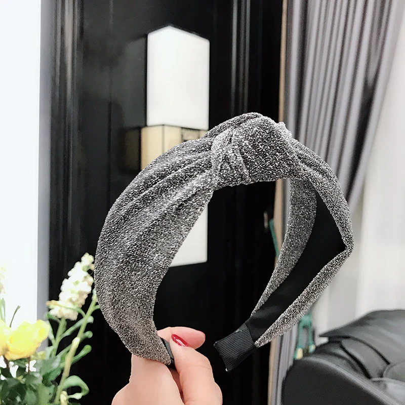 grey Корейский стиль, блестящая сетчатая повязка для волос, повязка на голову для женщин, новинка, блестящий ободок для волос с перекрещивающимися пайетками, ободок для волос, ободок, аксессуары для волос - Цвет: grey