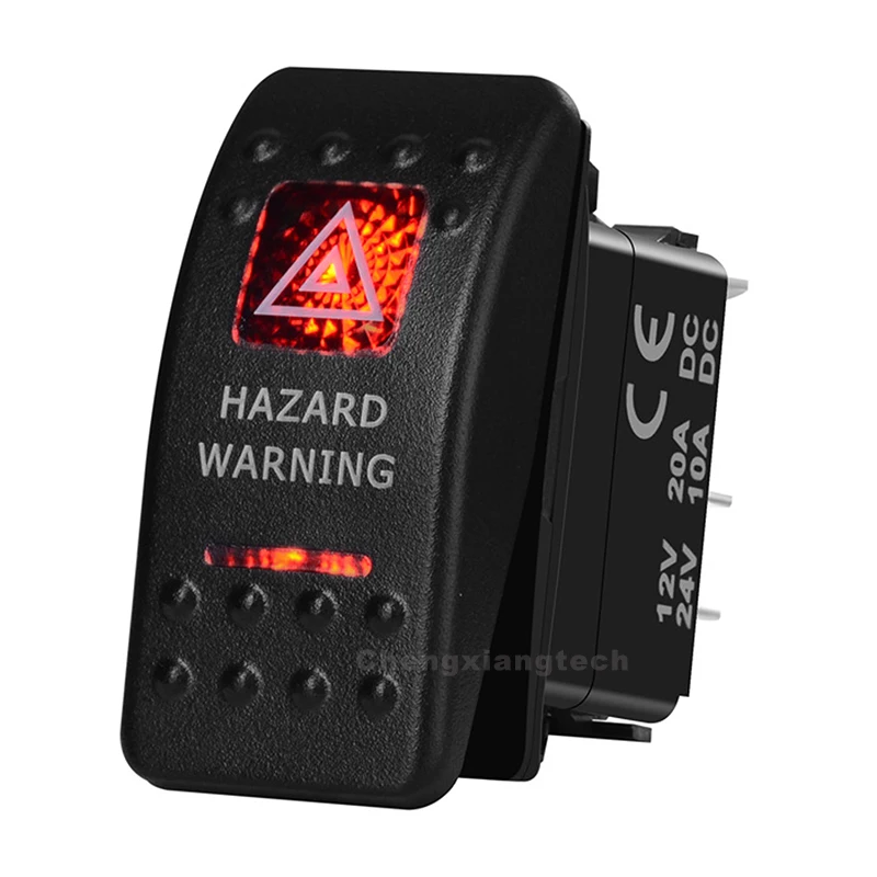 

Hazard Warning Car Boat SPST Rocker Toggle Switch Red Led 5 Pins On Off 12V 20A 24V 10A for Carling ARB Narva 4x4 Style