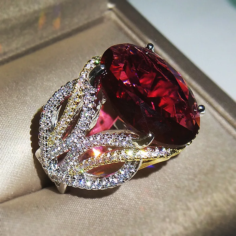 Серебряное кольцо с красным Цирконом Ювелирные изделия для женщин вечерние аксессуары