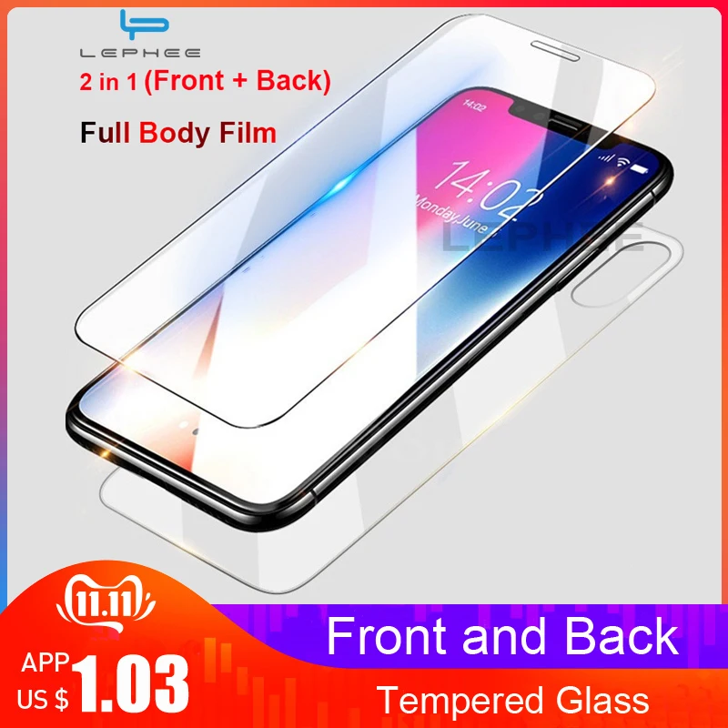 

2Pcs Tempered Glass on the For iPhone 11 XS MAX Xr X S 8 7 6 Plus 11 Pro Max 5 7Plus 8Plus Screen protector Front and Back Glass
