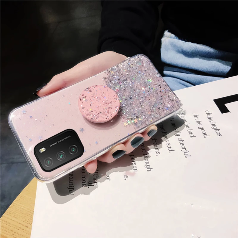 Für Xiaomi POCO F3 M3 X3 NFC Fall Bling Glitter Ständer Halter Abdeckung für Mi 11T 11 10T Lite Redmi Hinweis 11 10 10s 9s 9 8 Pr_voghion.com