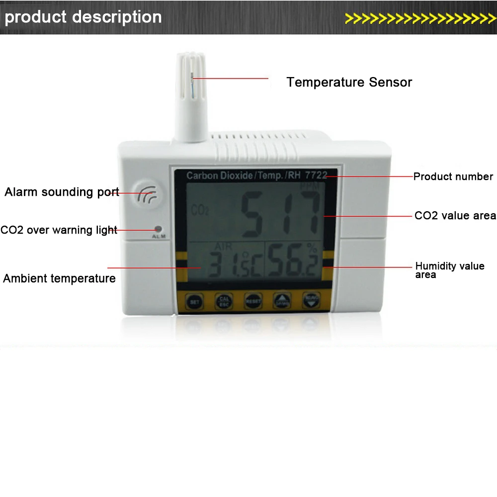 Digital CO2 Analyzer AZ7722 Thermometer Hygrometer Carbon Dioxide Monitor Air Temperature Meter Humidity Meter CO2 Detector