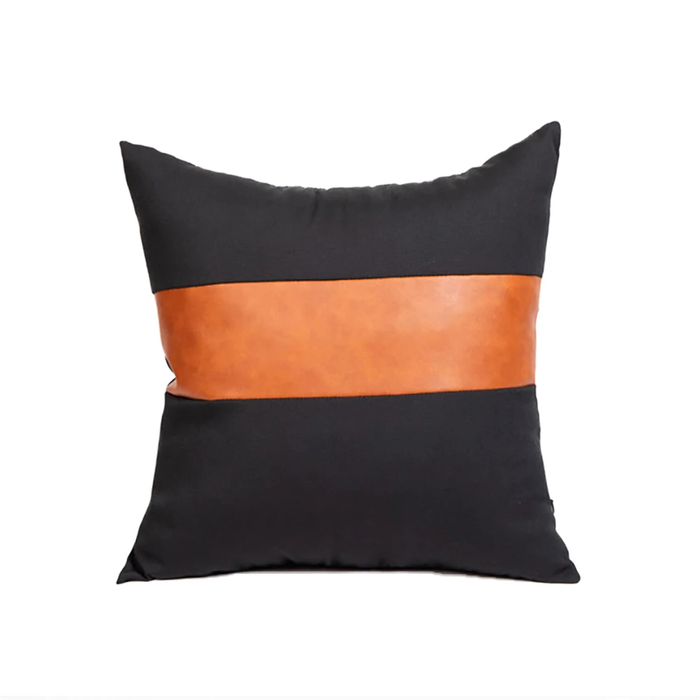 Pillowcases Modern Cushion Cover Throw Pillow Cover 45*45cm Decorative Pillows PU Leather Striped Stitching Cushion Covers Decor