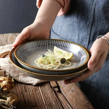 

Chinese Round Hand-painted Ceramic Dinner Plate Pizza Plate Steak Dish Dessert Tray Porcelain Kitchen Utensils