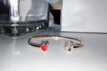 

Fashion romantic red heart bangle gold letter U cuff bracelet for women girl 925 Sterling silver Adjustable Opening Bracelet