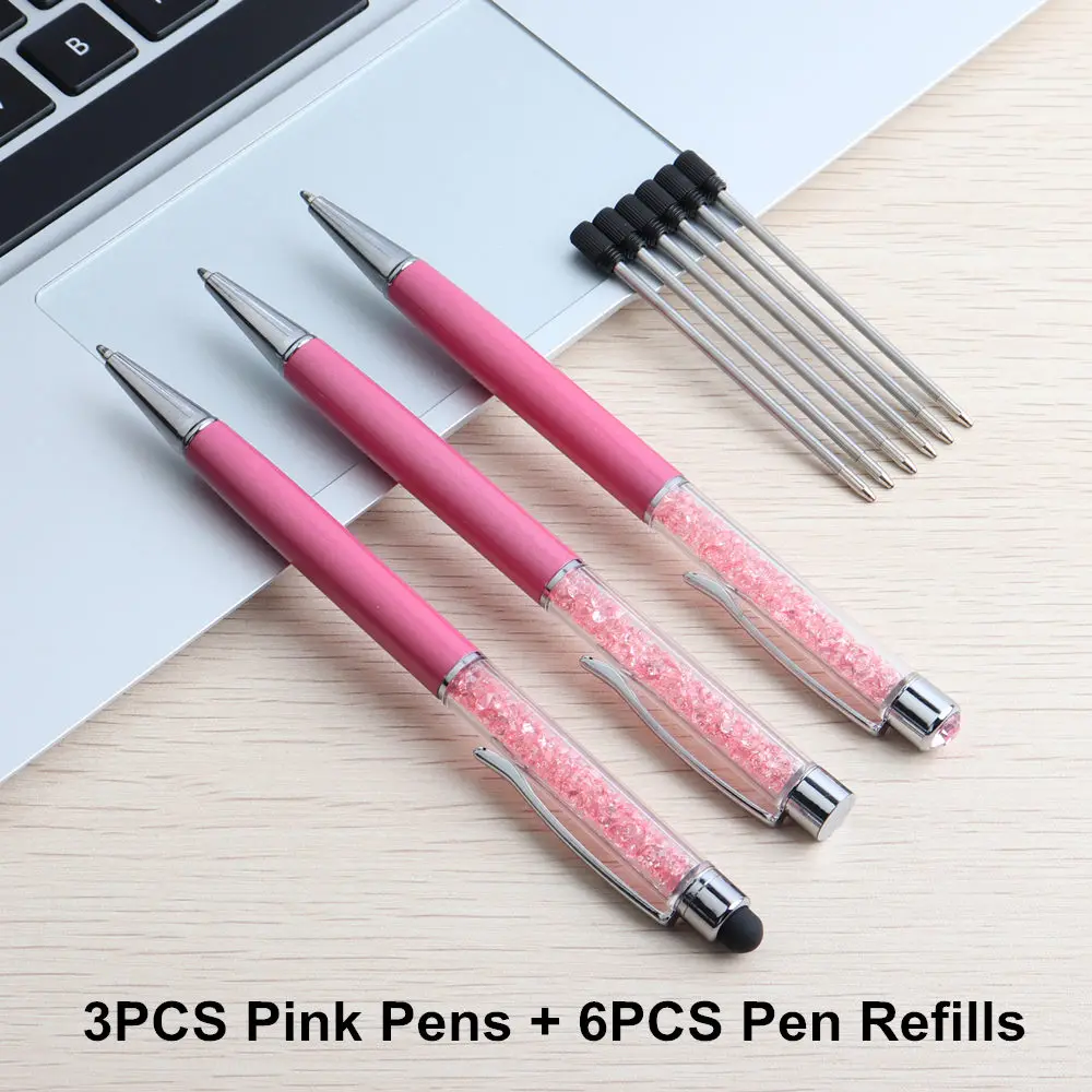 9 шт./лот, дизайн, шариковая ручка со стразами, стилус, канцелярская ручка, хороший подарок для офиса, школы, рекламные подарки - Цвет: 9PCS Pink Set