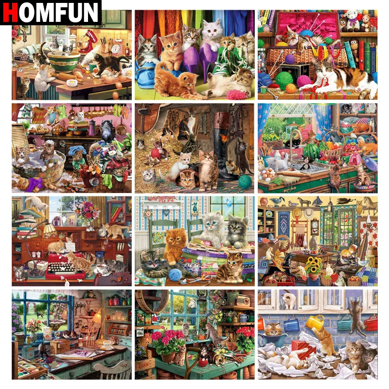 Картина для алмазной вышивки Кот HOMFUN алмазная 5D Вышивка сделай - Цена: 207,85 руб.