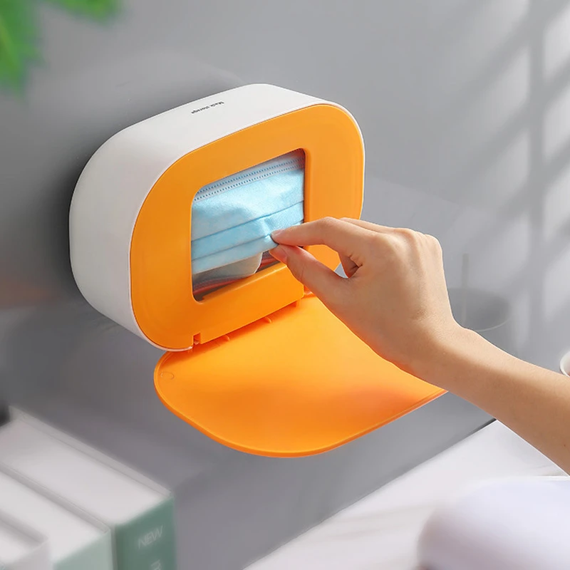 Wall Mounted Mask Storage Box Desktop Tissue Box With Lid Dustproof