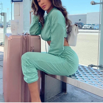 

Ladies Fashion Casual Long Sleeve Sweat Suits Women Drawstring Cropped Pants Two Piece Sets Winter Tracksuit Chandal Mujer 2020