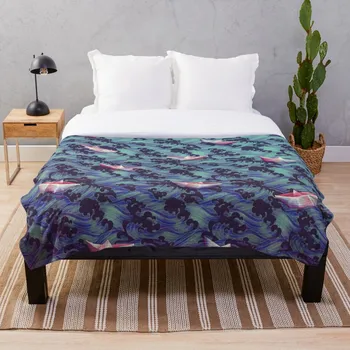 

Japanese waves and paper boats Throw Blanket Soft Sherpa Blanket Bed Sheet Single Knee Blanket Office Nap Blanket