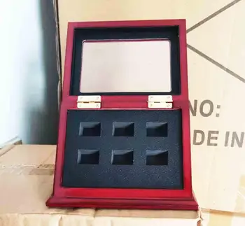 

6 RINGS WOODEN CASE CHAMPIONSHIP RINGS CLEAR TOP DISPLAY BOX CASE