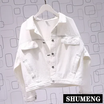 

2020 New Fashion White Jeans Coat Ins Women's Bat Sleeve Short Cowboy Coat Spring and Autumn Loose BF Denim Jackets Femme