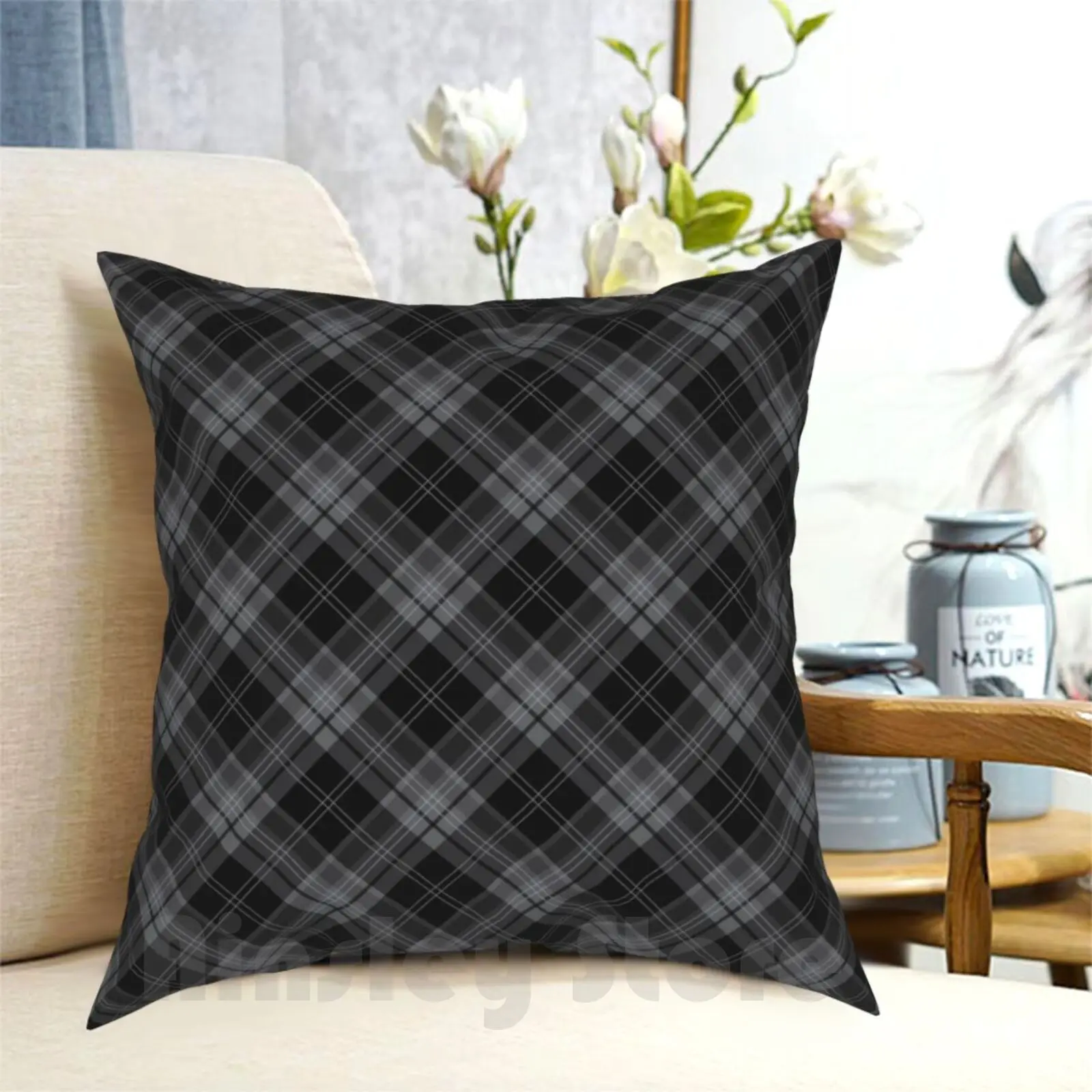 

Gray Black Plaid Check Tartan Pattern Pillow Case Printed Home Soft DIY Pillow cover Tartan Pattern Gray Black Check For