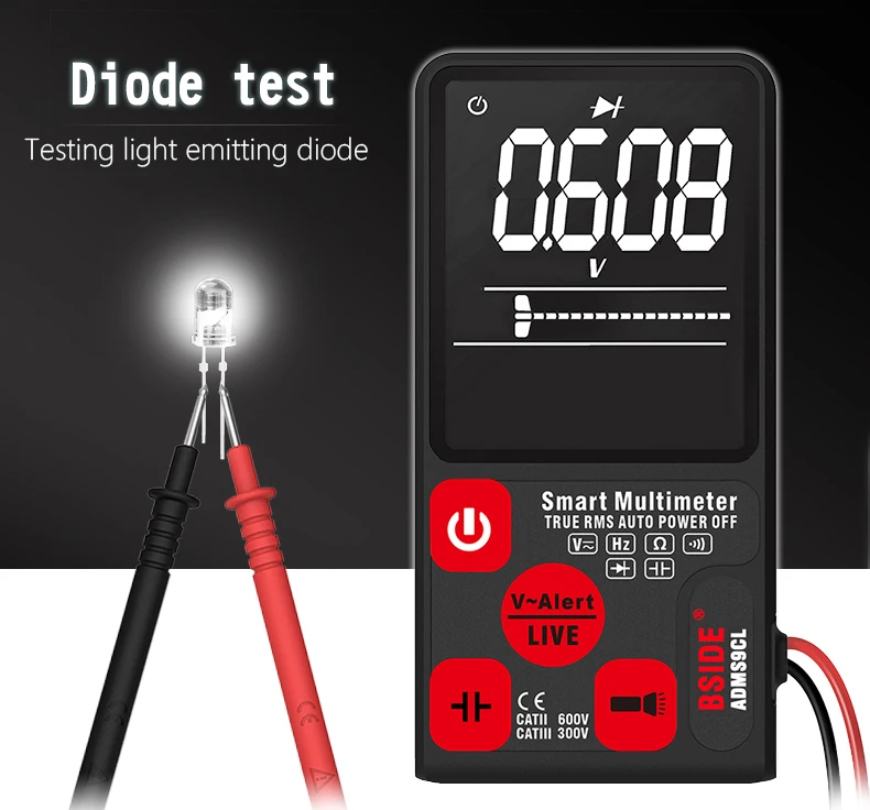 Мини цифровой мультиметр BSIDE ADMS7CL/S9CL EBTN ЖК-дисплей DC AC вольтметр тест er емкость диод NCV сопротивление Hz тест