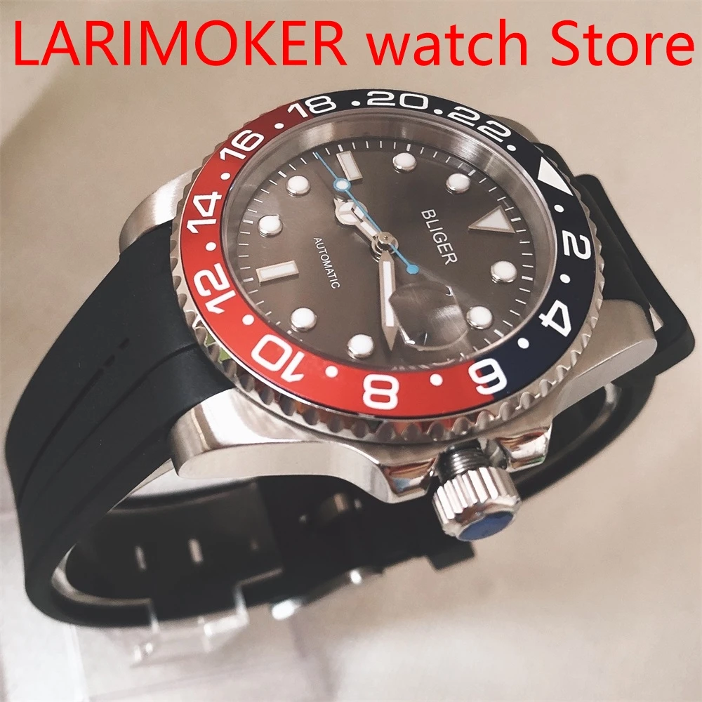 

Automatic men's watch NH35/MIYOTA 8215 movement sapphire glass date black rubber strap aluminum blackred bezel