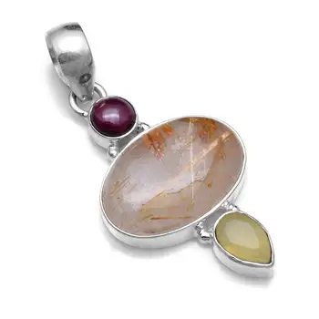 

Genuine Golden Rutile + Amethyst Pendant 925 Sterling Silver,45.8 mm,2SP0858