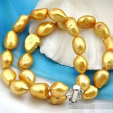 DYY 914+++ 2 нити " 11x16 мм барокко Золотой пресноводный жемчуг браслет