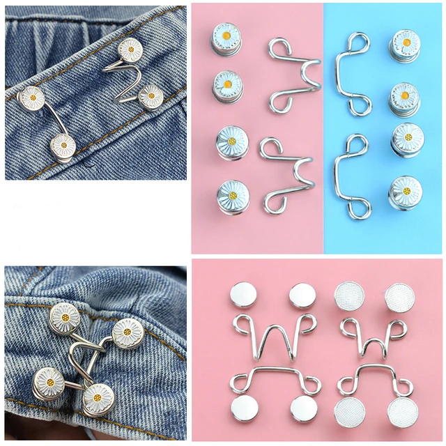 RichLuck Jeans Button, 4 Sets Adjustable Rabbit Button for Jeans, Detachable Decorative Waist Buckles, Perfect Fit Tighten Waist Adjustment Instant