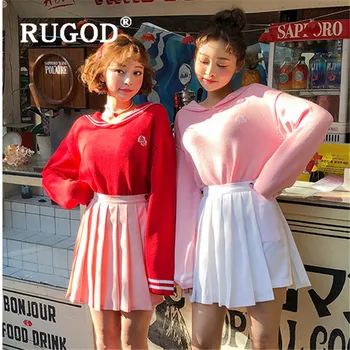 

RUGOD korean sweet women's sweater pullovers v neck strawberry embroidery knitted pull new autumn fashion female elegant tops