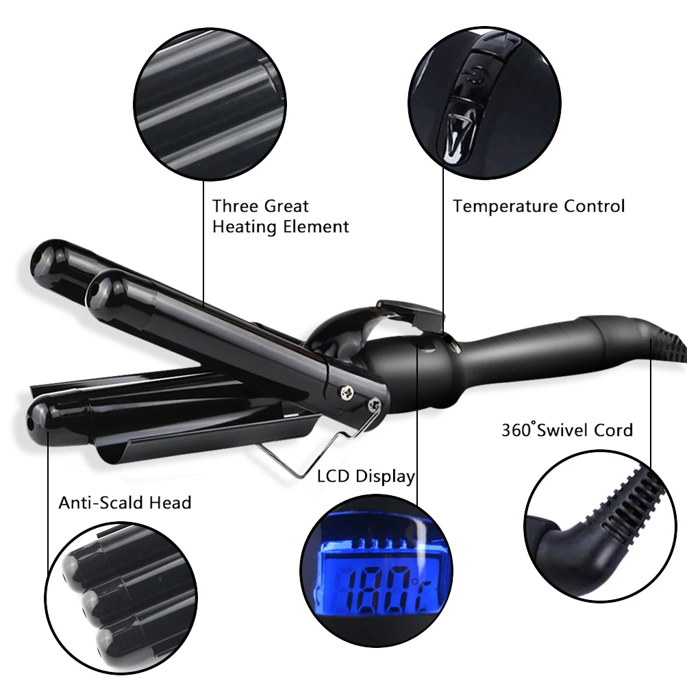 Ondulação do Cabelo Prancha de Cabelo Pinças de Engomar Barris Triplo Ferro 32 Milímetros Curler Corrugado Corrugação Onda Styling Tools Estilor 25 - 10 Curling Irons
