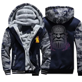 

The Avengers Thanos Jackets Men Infinity Gauntlet Hoodies Sweatshirt Winter Thick Zipper Coats Sportswear Camo Outwear Plus Size