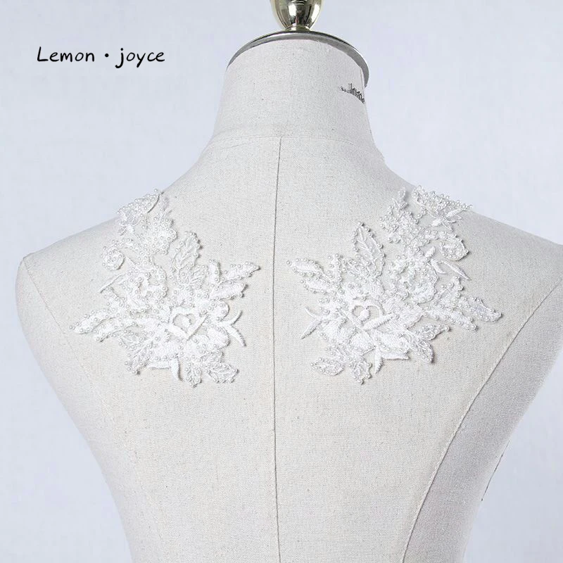 

2019 New design White Applique lace flower patch Bridal wedding party dress embossed beading embroidery appliques