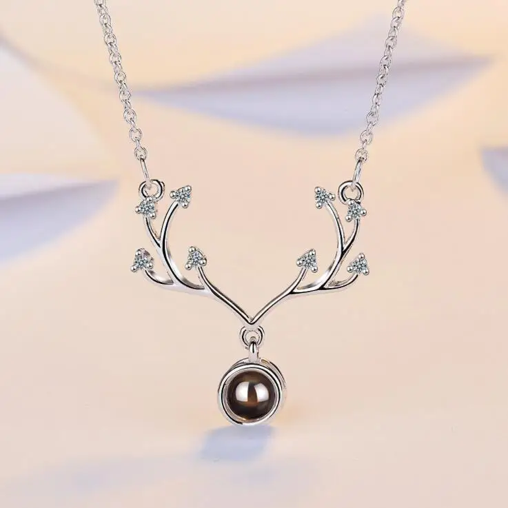 Модные ожерелья из стерлингового серебра 925 пробы ювелирные изделия для девочек кристалл I Love You на 100 языках проекционный цвета розового золота с сердечками ожерелье леди - Окраска металла: 9S