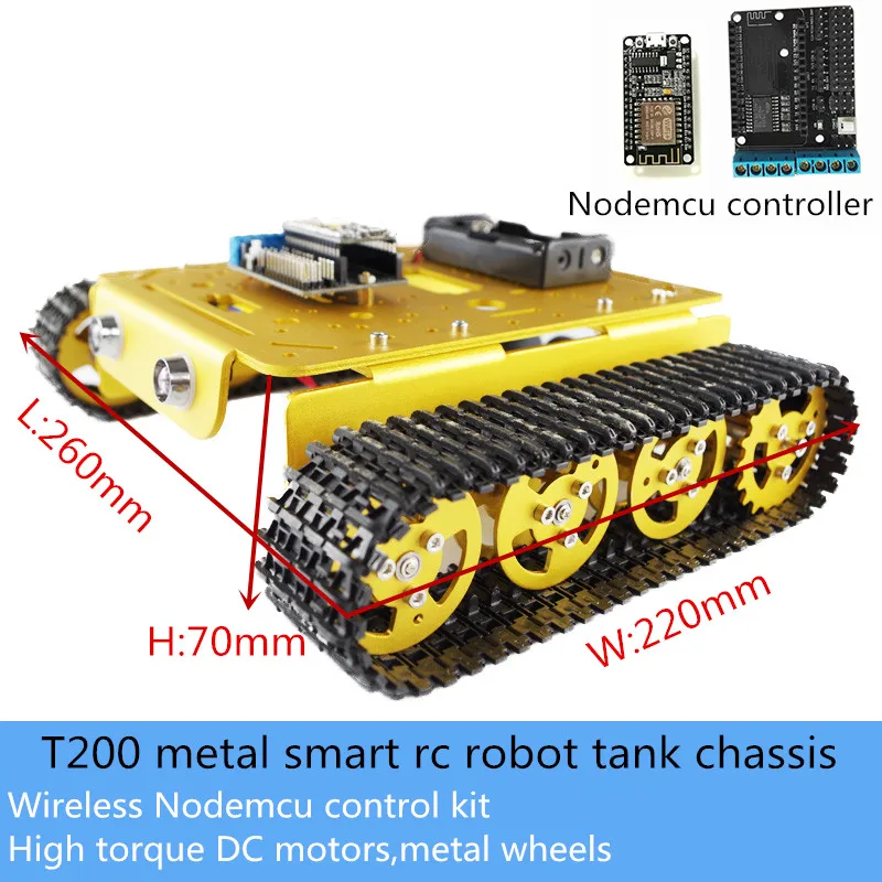 Wireless Nodemcu Control 2WD T200 Metal Smart Crawler RC Tank Chassis Kit High Torque DC Motor DIY For Arduino Free Source Code