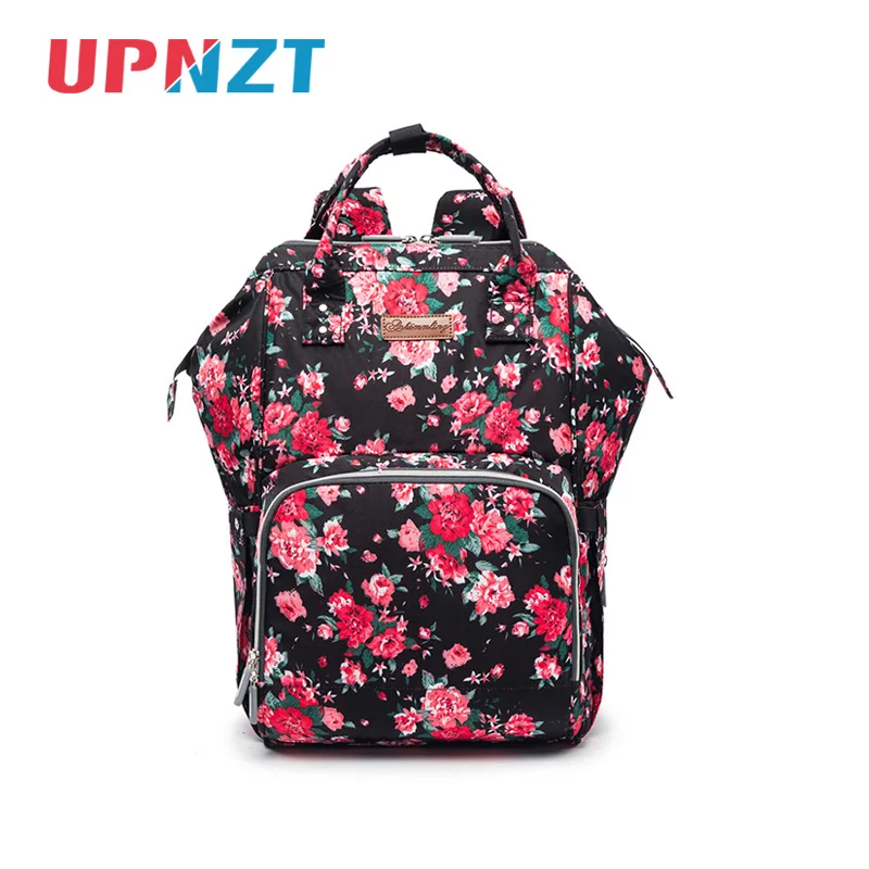 

Fahion Flower Printed Mummy Bag Portable High density Penetrating Soft Fabric Waterproof Dirty Resistant Diaper Bag