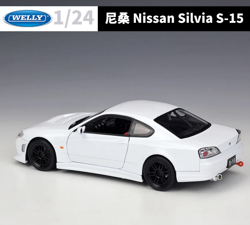 Tanie WELLY Diecast 124 skala modelu samochodu Nissan Silvia S 15 klasyczna zabawka samochód sportowy ze stopu metalowy samochód samochód wyścigowy dla prezent dla dzieci kolekcja