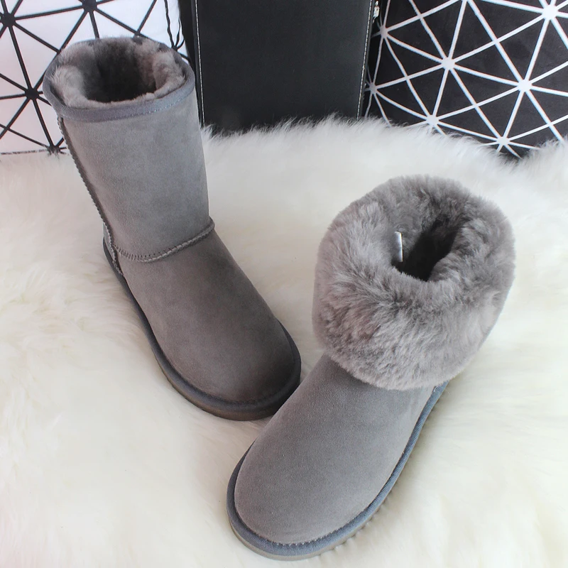 Cena G Zaco luksusowe buty zimowe damskie wełna owcza buty oryginalne kożuchy śniegowe buty klasyczne połowy łydki kobiece zamszowe skórzane buty