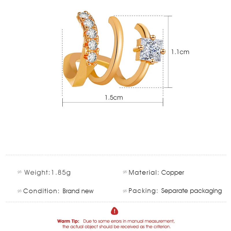 1 Pc Charming Zircon Ear Cuffs for Women Ladies Clip On Earrings Gold Silver Color Earcuff Fake Piercing Earrings Jewelry