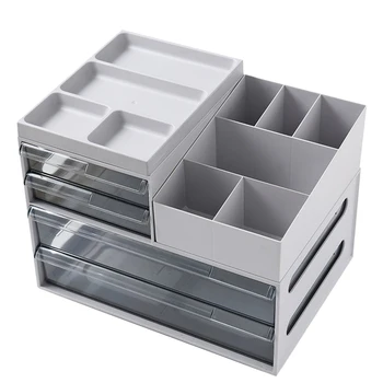 

34X24X25.5cm Multi-Function Tabletop Drawer Storage Box Plastic Creative Storage Rack Household Box Organizer - Grey Khaki White