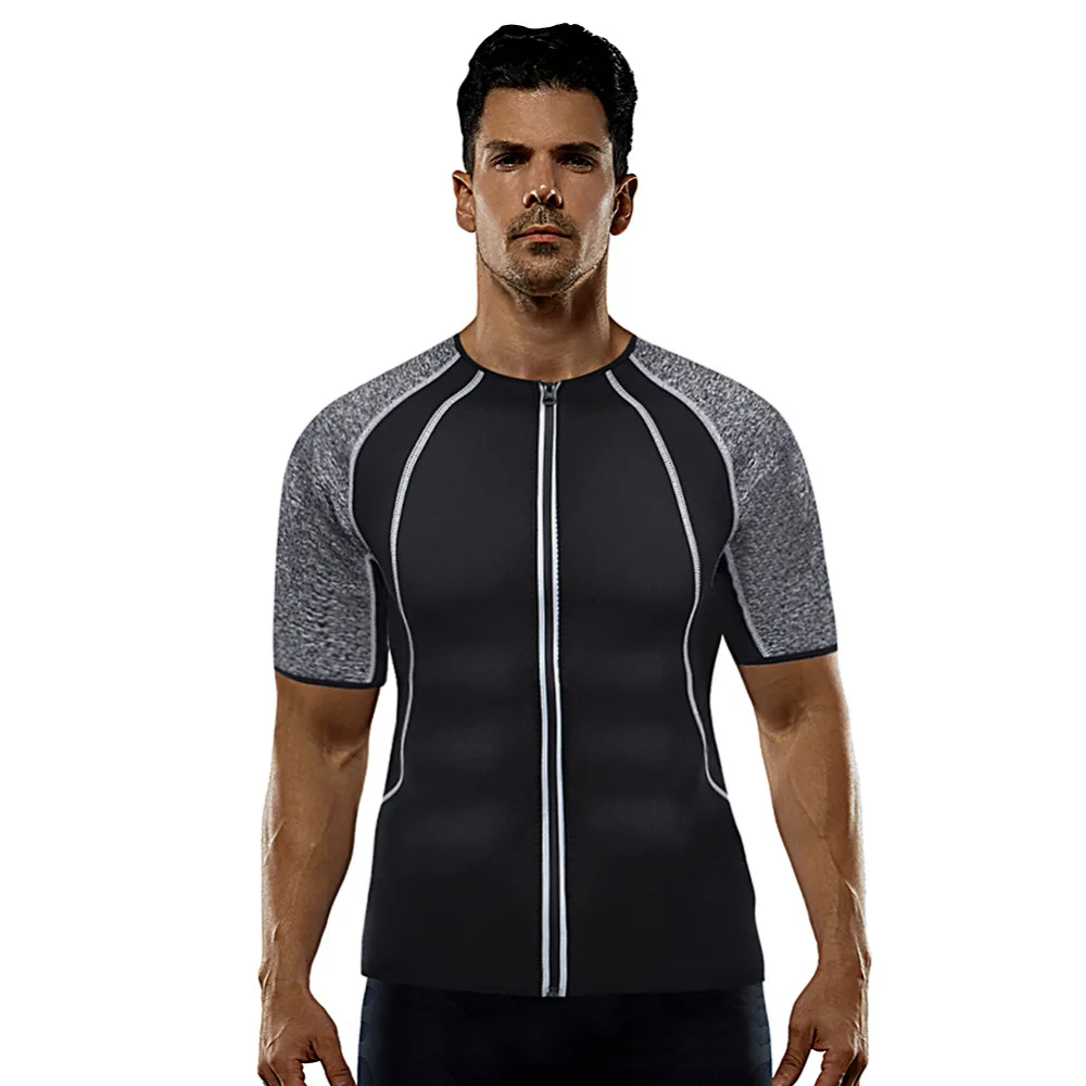 Тренировочный потение Мужская футболка для похудения формирователь тела термальная тренировочная одежда на молнии Зимняя мужская Спортивная корректирующая одежда
