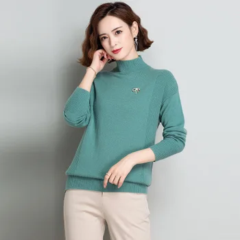 

Women's sweater spring and autumn long-sleeved sweater solid color turtleneck sweater red