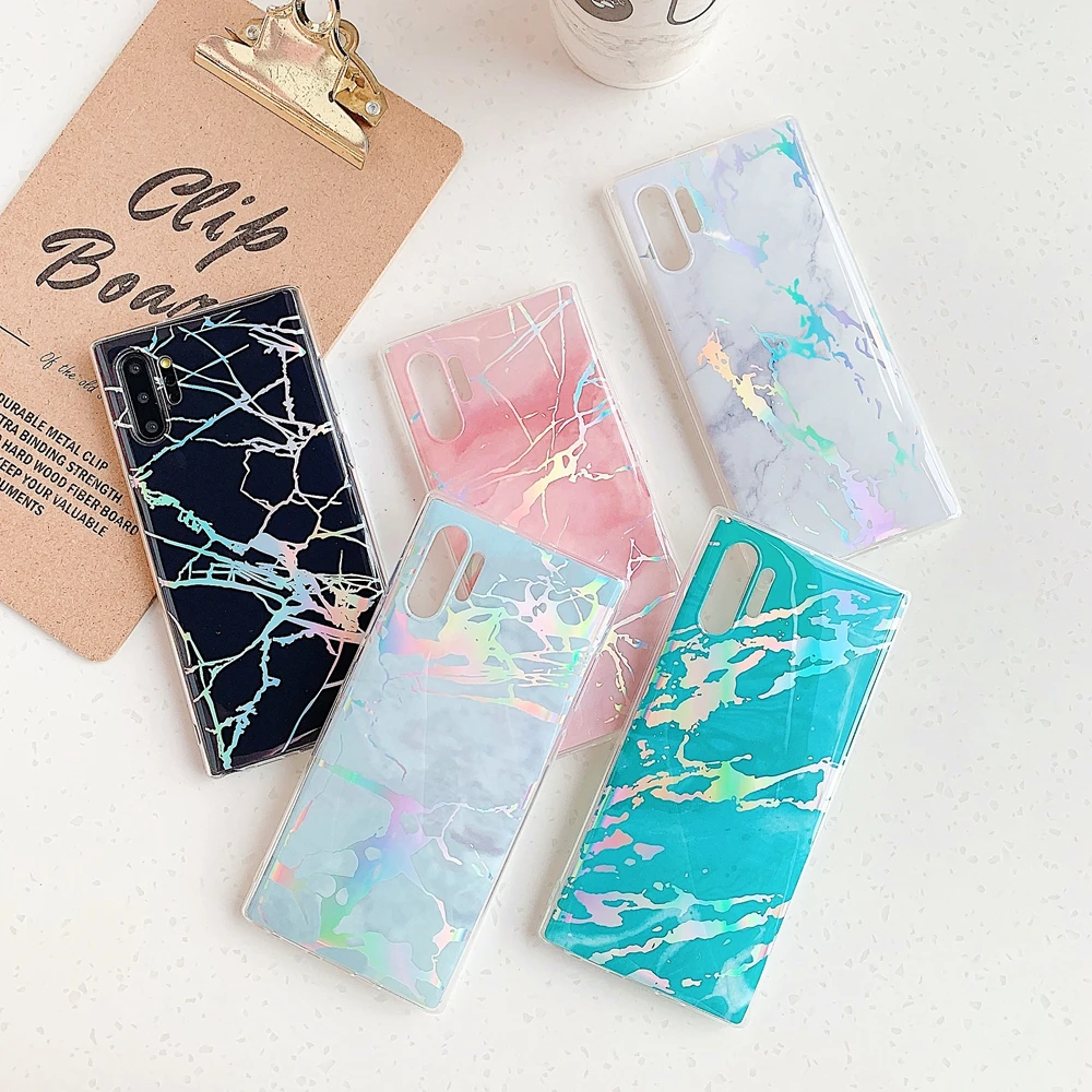 Для Etui na samsung S8 S9 S10 Plus S7 Edge S10E Note 8 9 10 чехол TPU Глянцевая Лазерная мраморная IMD задняя
