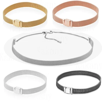

KAKANY S925 Silver Adjustable Mesh Necklace Rose Gloss Reflective Bracelet Ladies Wedding Vintage Accessories DIY Clip Jewelry