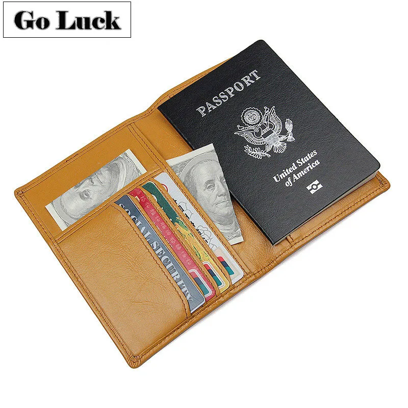 

GO-LUCK Brand RFID Genuine Leather Passport Wallet Unisex Men ID Credit Cardholder Card Case Women Purse Multi-fucntion Bag